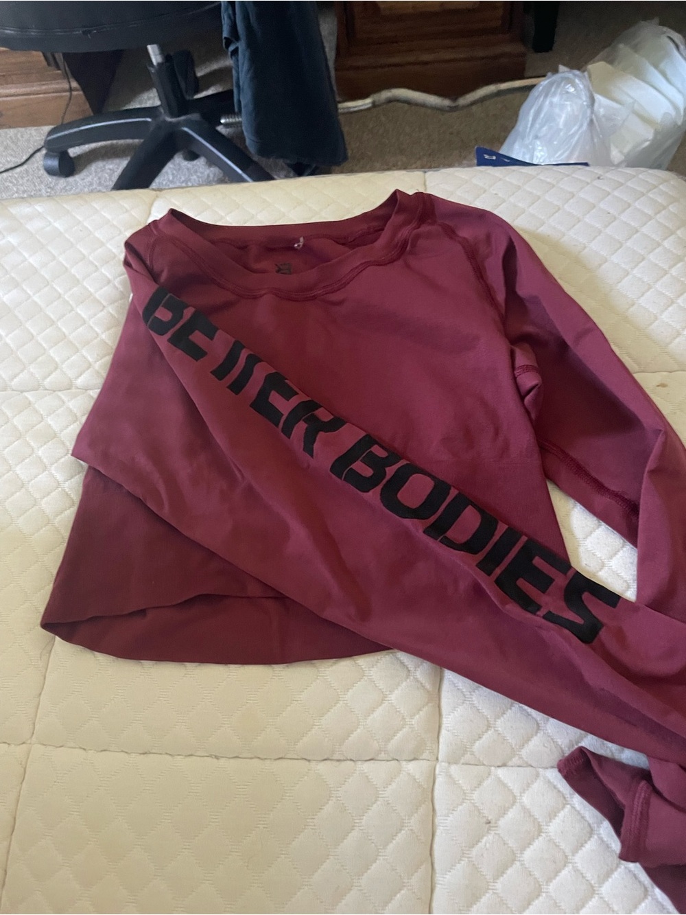 BETTER BODIES Maroon Long Sleeve Pullover with Sleeve Logo